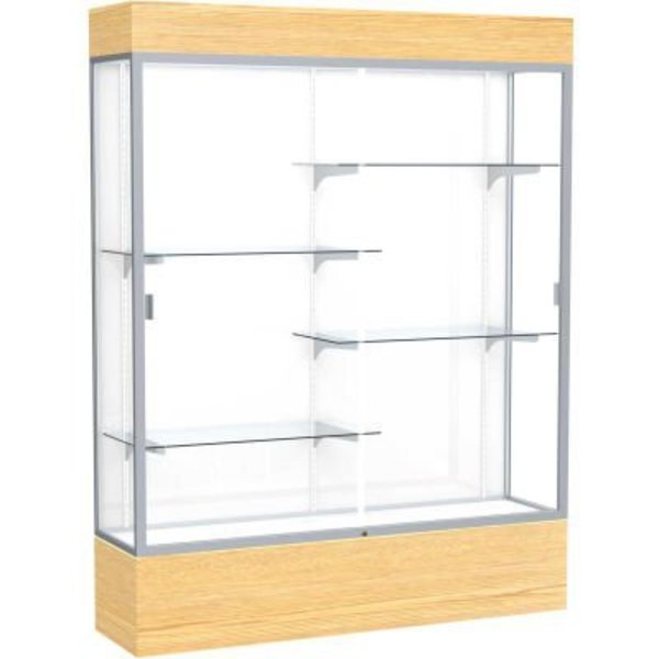 Waddell Display Case Of Ghent Reliant Lighted Display Case 60"W x 80"H x 16"D Light Oak Base White Back Satin Natural Frame 2175WB-SN-LV